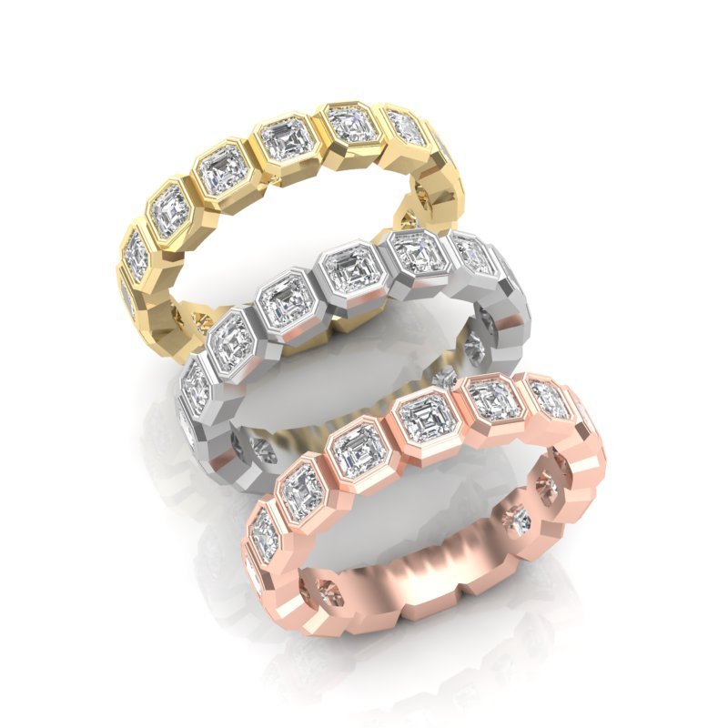 14K Gold Ascher Cut Three Quarter Way Eternity Bezel Set Lab Grown Diamond Wedding Band Ring Ascher Cut ABB-408.2-LGD-43  - Abtin & Co.