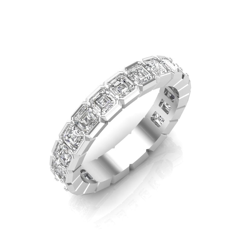 14K Gold Ascher Cut Three Quarter Way Eternity Half Bezel Set Lab Grown Diamond Wedding Band Ring Ascher Cut ABB-405.1-LGD-1  - Abtin & Co.