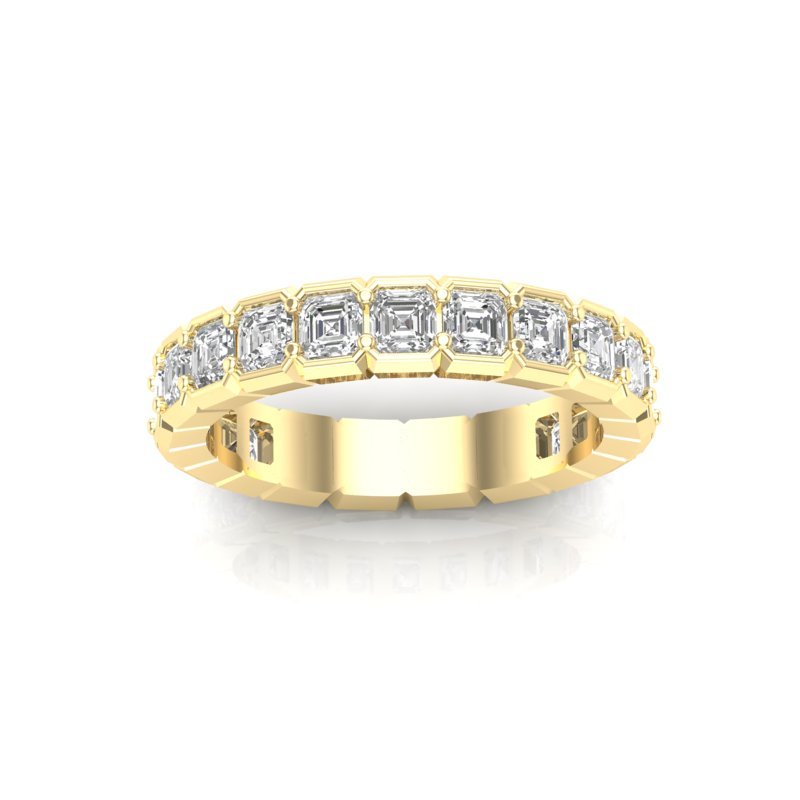 14K Gold Ascher Cut Three Quarter Way Eternity Half Bezel Set Lab Grown Diamond Wedding Band Ring Ascher Cut ABB-405.1-LGD-22  - Abtin & Co.