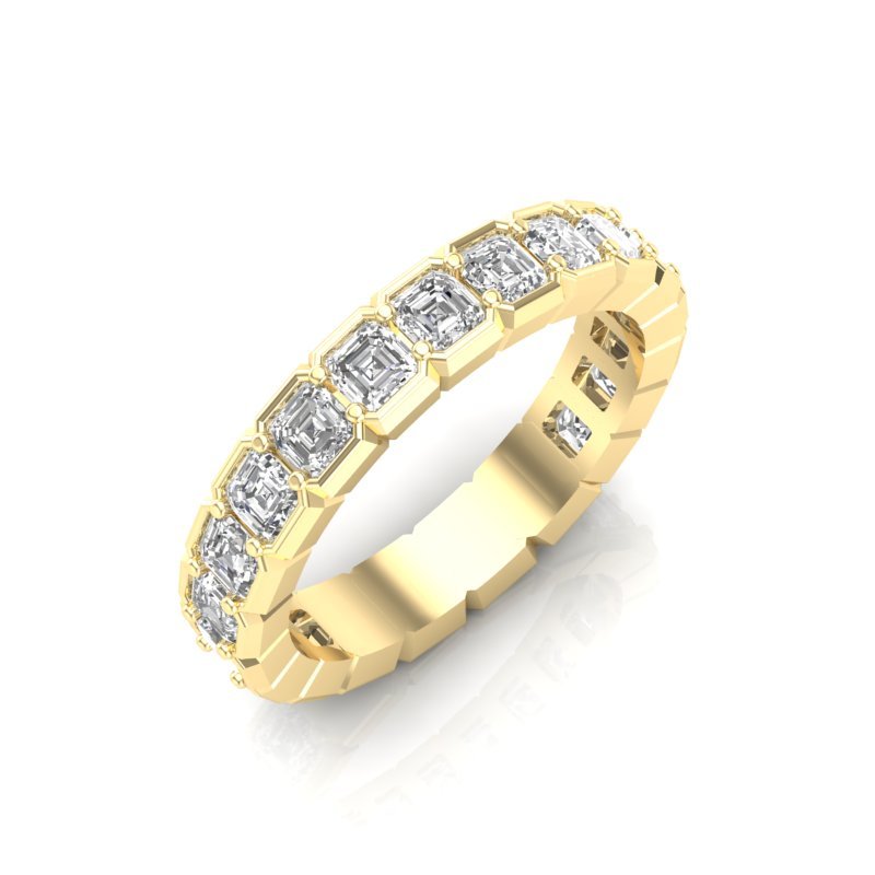 14K Gold Ascher Cut Three Quarter Way Eternity Half Bezel Set Lab Grown Diamond Wedding Band Ring Ascher Cut ABB-405.1-LGD-22  - Abtin & Co.