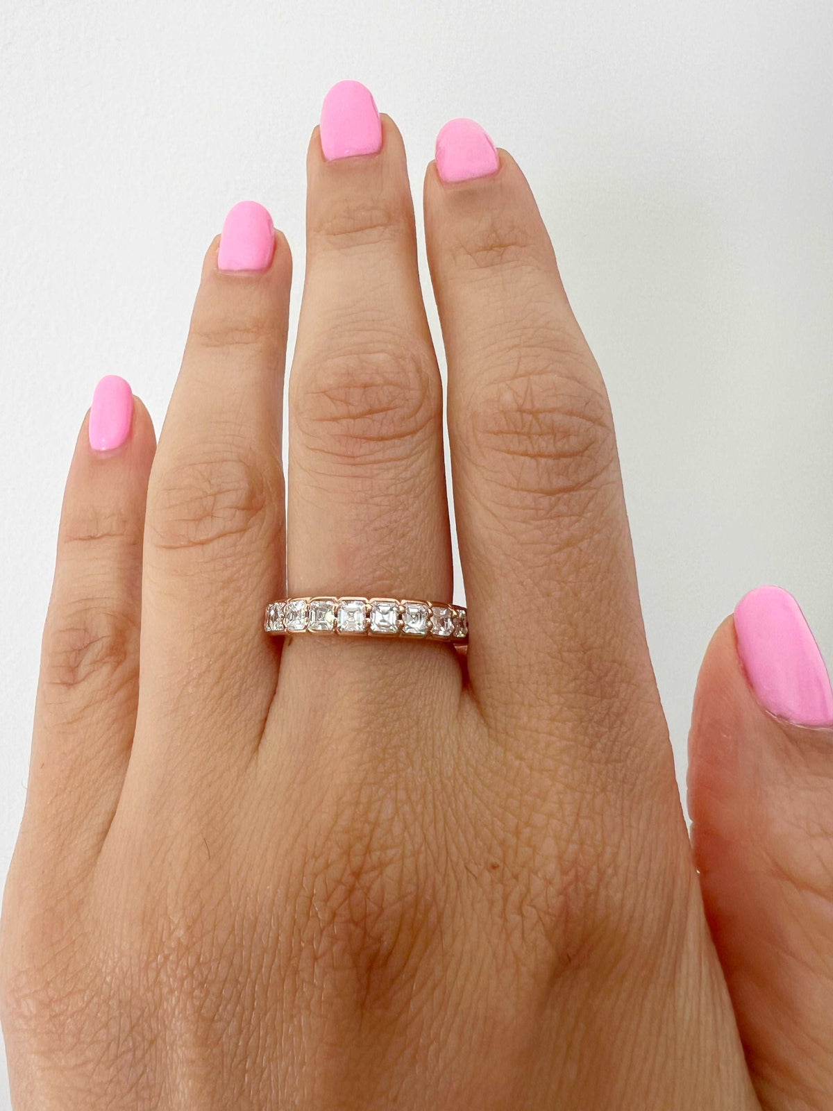 14K Gold Ascher Cut Three Quarter Way Eternity Half Bezel Set Lab Grown Diamond Wedding Band Ring Ascher Cut ABB-405.1-LGD-1  - Abtin & Co.