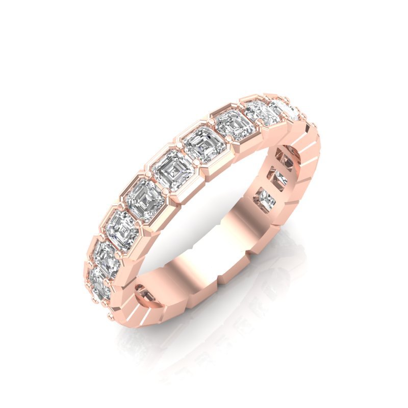 14K Gold Ascher Cut Three Quarter Way Eternity Half Bezel Set Lab Grown Diamond Wedding Band Ring Ascher Cut ABB-405.1-LGD-43  - Abtin & Co.