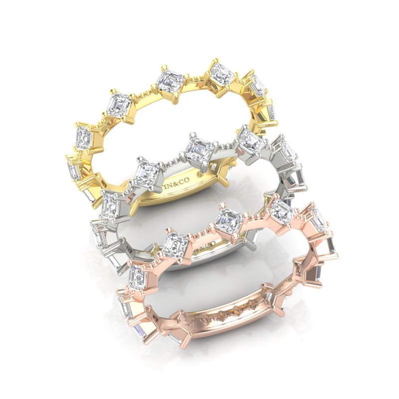 14K Gold Ascher Three Quarter Way Eternity Prong Set Lab Grown Diamond Wedding Band Ring Ascher Cut ABB-432.2-LGD-41  - Abtin & Co.