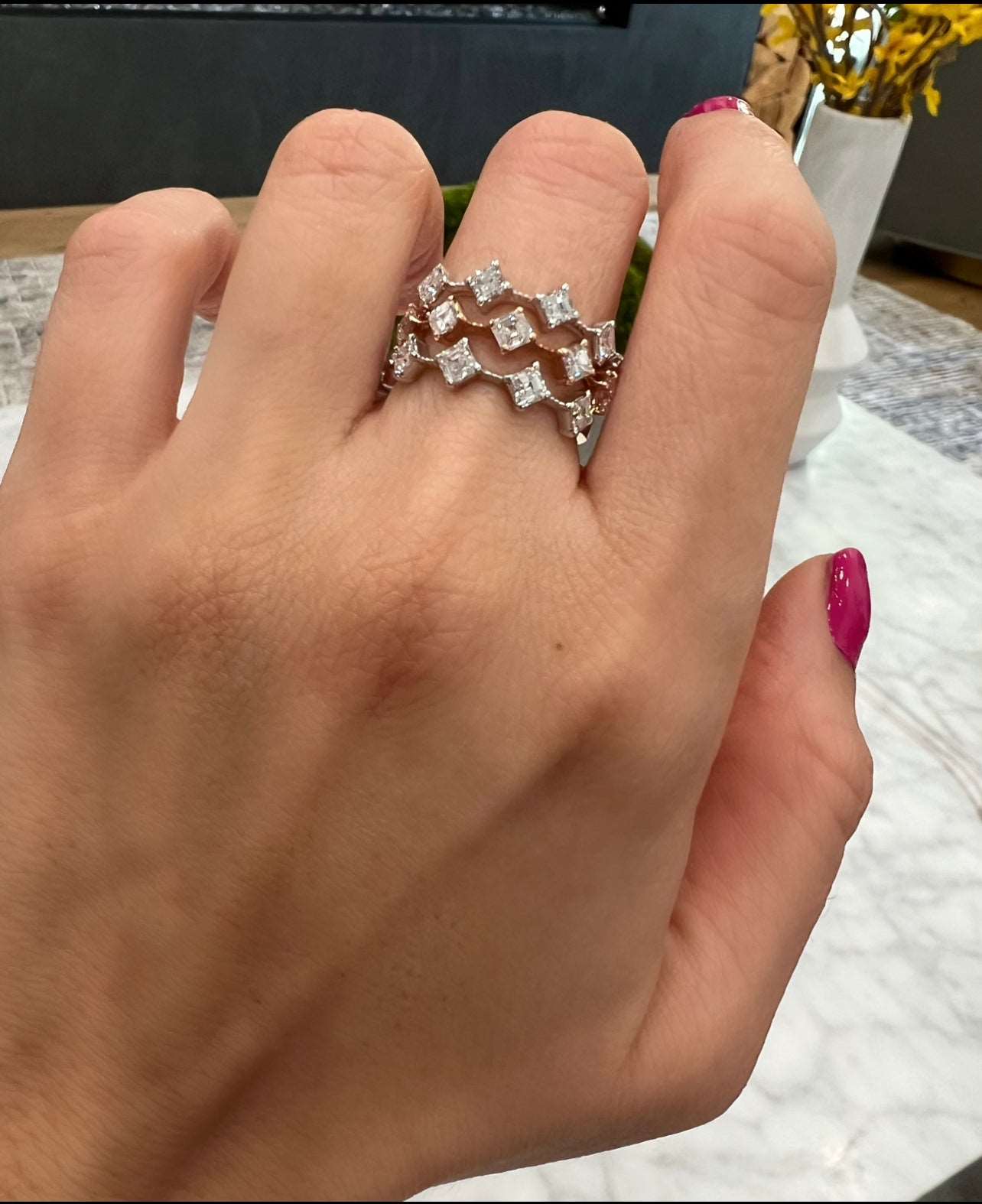 14K Gold Asscher-cut Diamond Wedding Stackable Ring Ring ABB-432.2-D  - Abtin & Co.