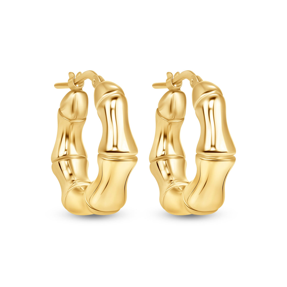 14K Gold Bamboo Hoop Earrings Earring ABGE-116-G  - Abtin & Co.