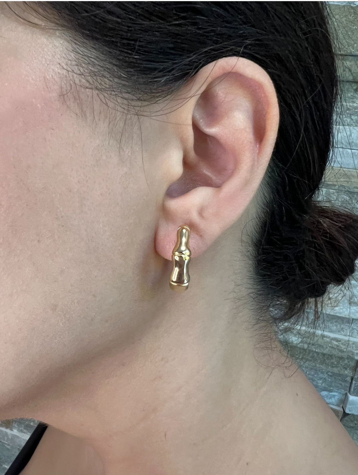 14K Gold Bamboo Hoop Earrings Earring ABGE-116-G  - Abtin & Co.