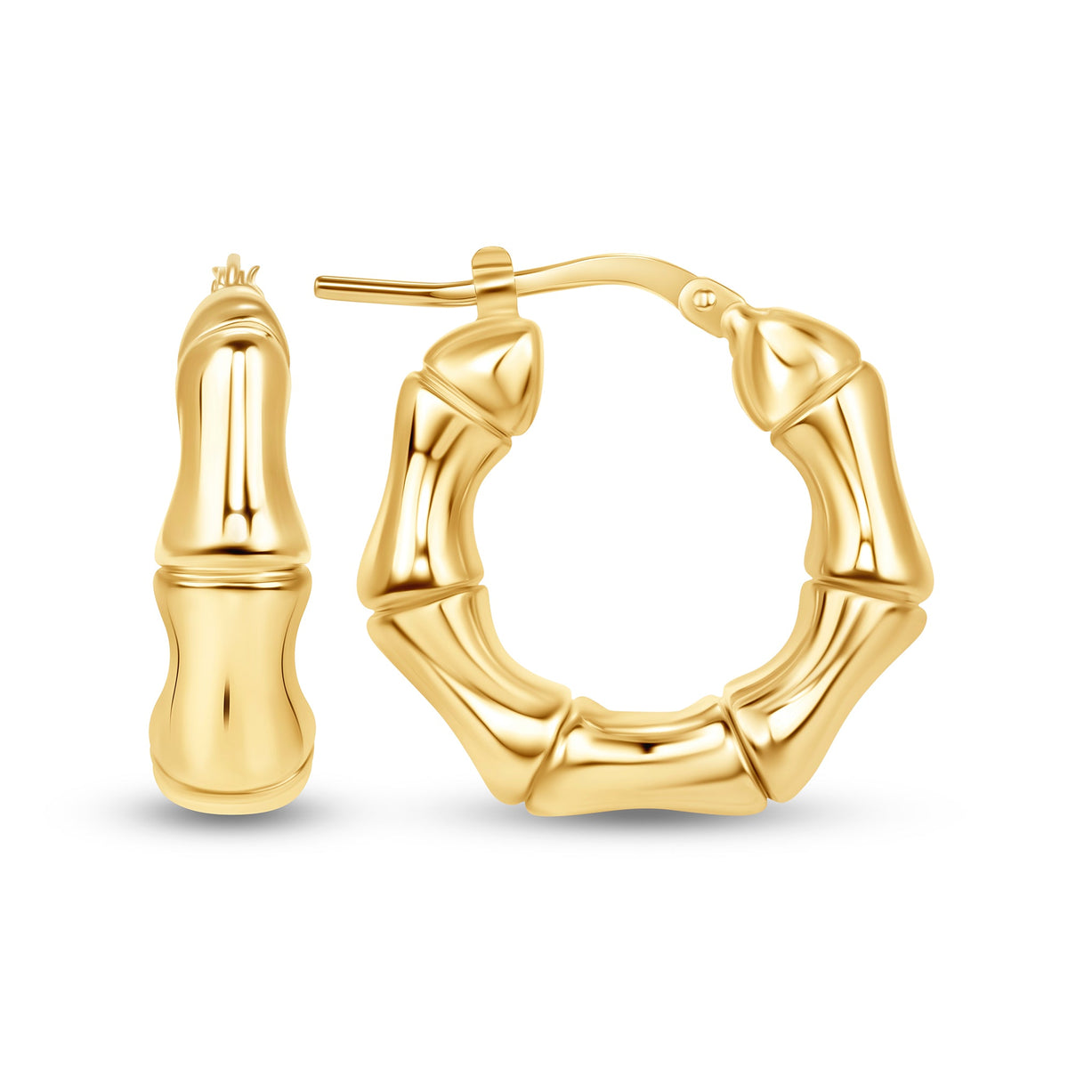14K Gold Bamboo Hoop Earrings Earring ABGE-116-G  - Abtin & Co.