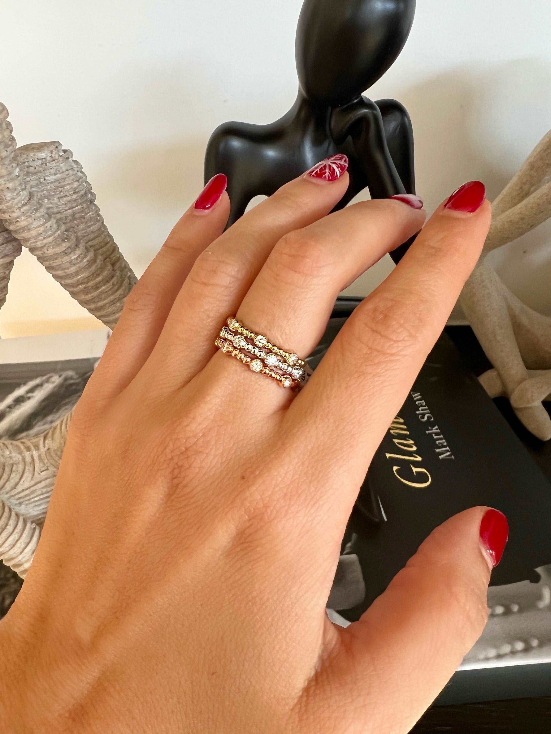 14k Gold Beaded Bezel Diamond Stackable Ring Wedding Band Ring ABB-152-D  - Abtin & Co.