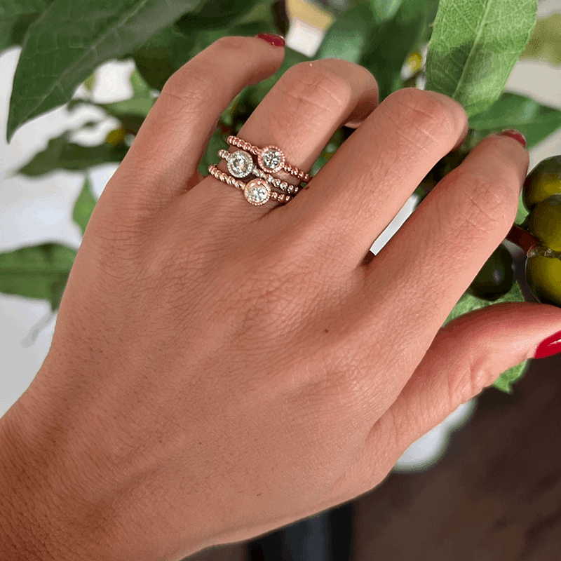 14k Gold Beaded Bezel Diamond Stackable Wedding Band Ring ABB-142-D  - Abtin & Co.