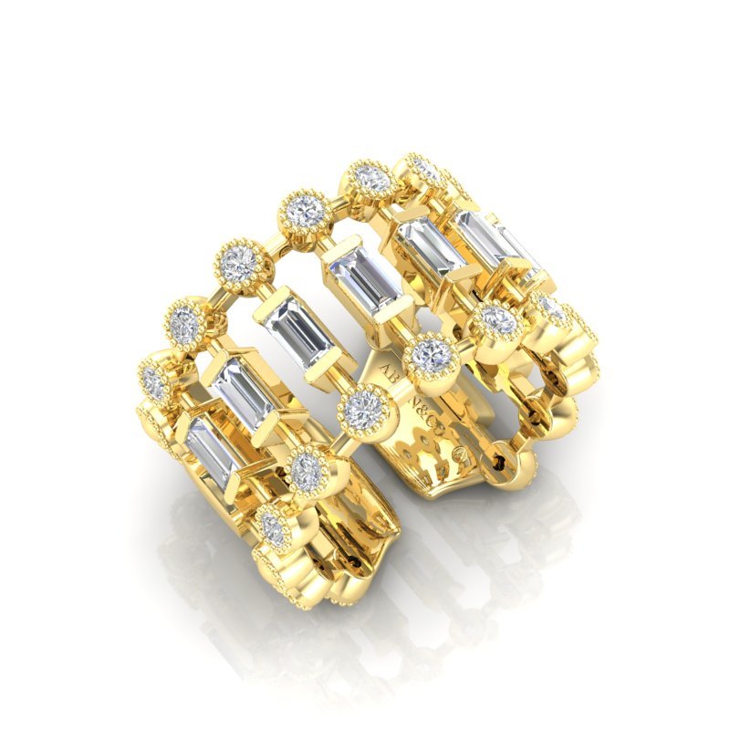 14K Gold Bezel Baguette Diamond Open Lace Ring Ring ABB-616.1-D  - Abtin & Co.