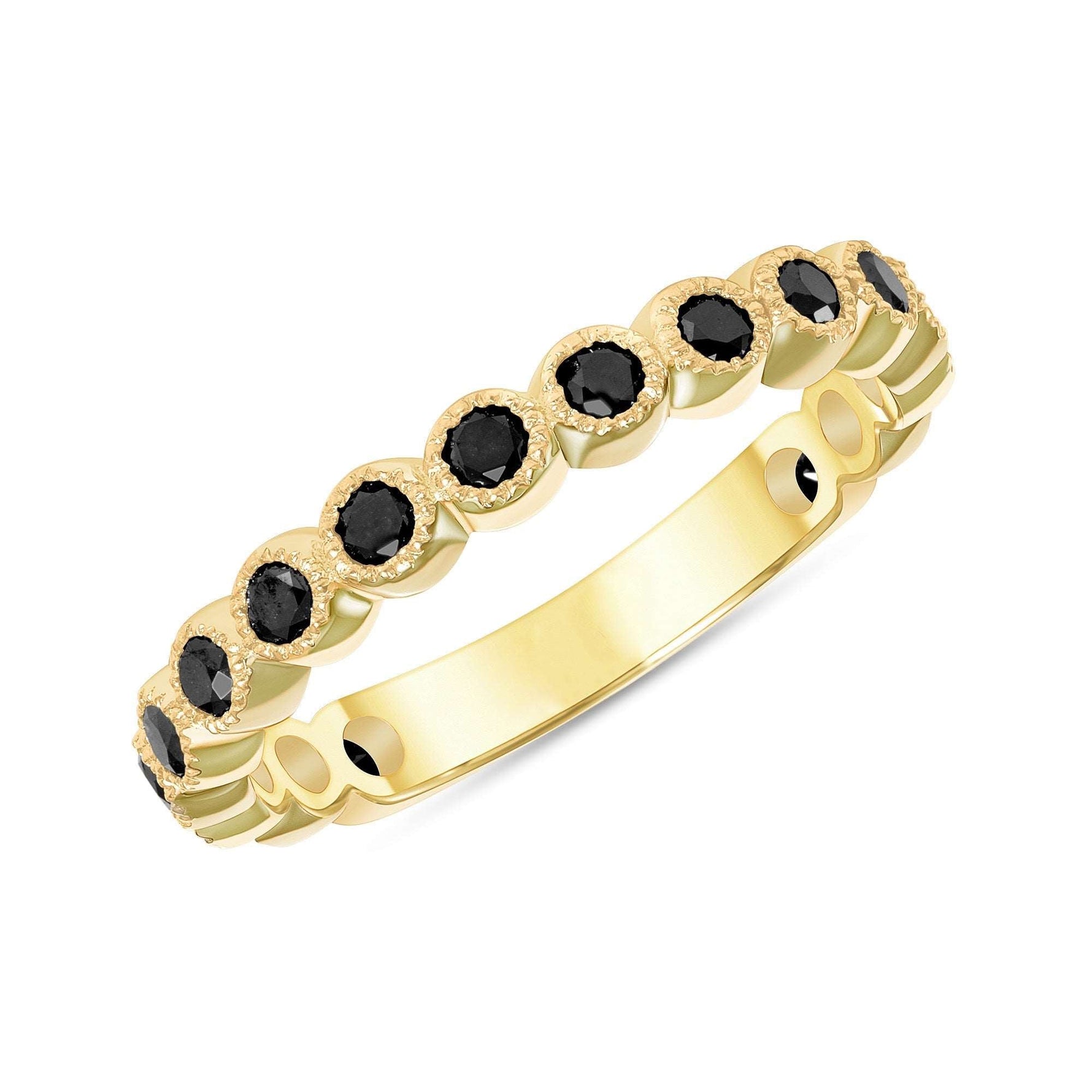 14K Gold Bezel Black Diamond Stackable Band Wedding Ring Ring ABB-122-BDF  - Abtin & Co.