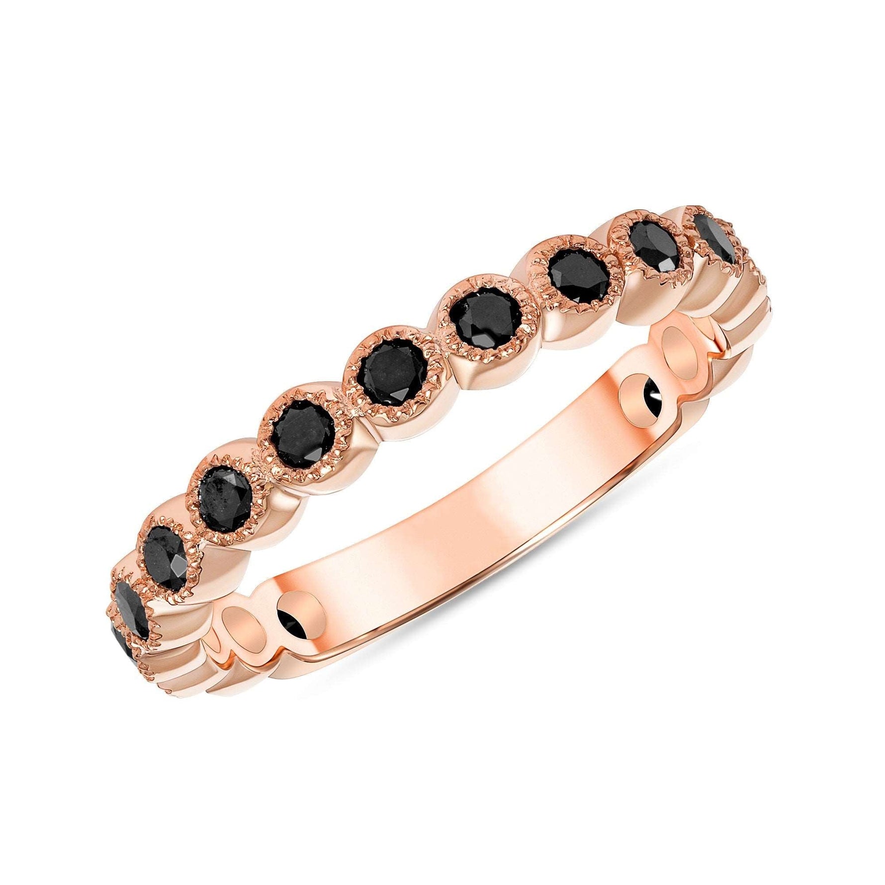 14K Gold Bezel Black Diamond Stackable Band Wedding Ring Ring ABB-122-BDF  - Abtin & Co.