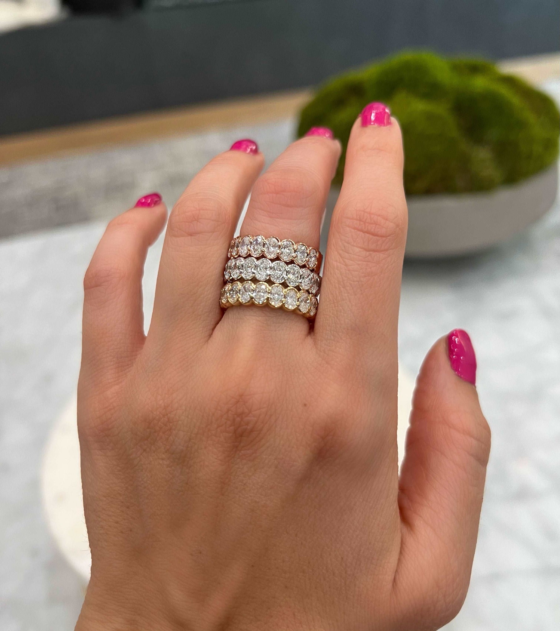 14K Gold Bezel Oval Diamond Ring Wedding Band Ring ABB-421.1-D  - Abtin & Co.