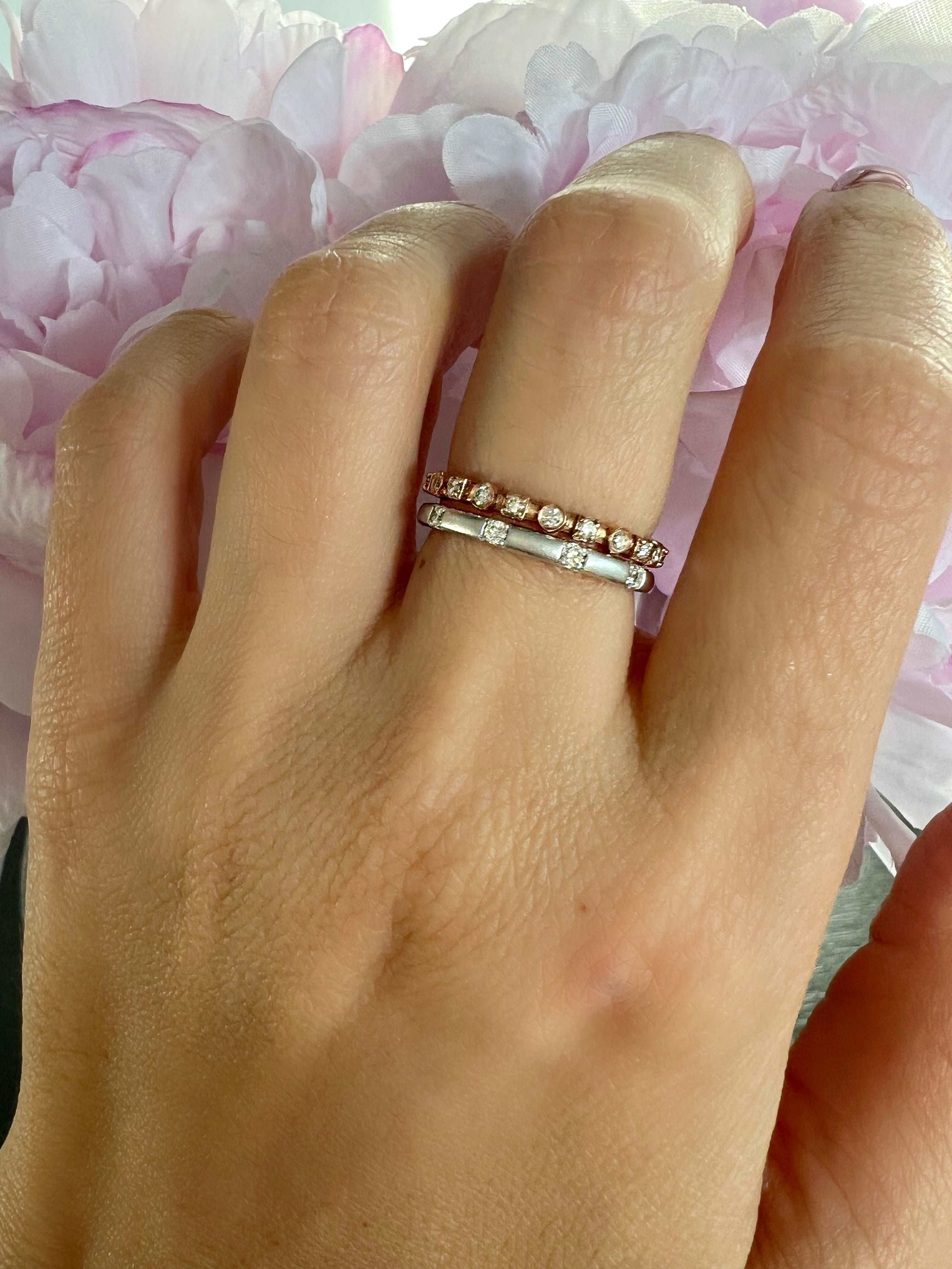 14k Gold Bezel Set Diamond Stackable Ring Wedding Band Ring ABB-155.2-D  - Abtin & Co.