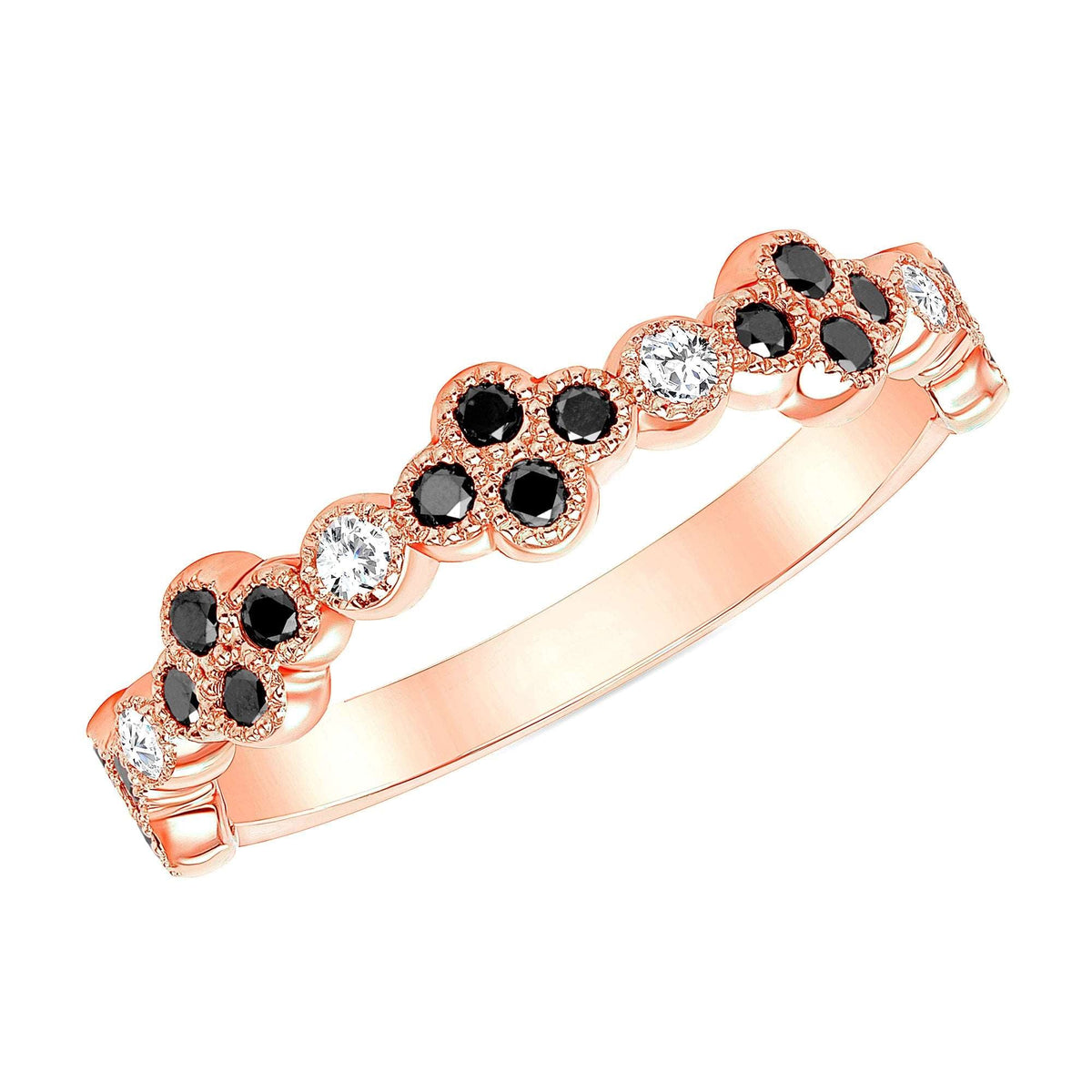 14K Gold Black Diamond Clover and Diamond Stackable Band Ring ABB-144V1R-BDD  - Abtin & Co.