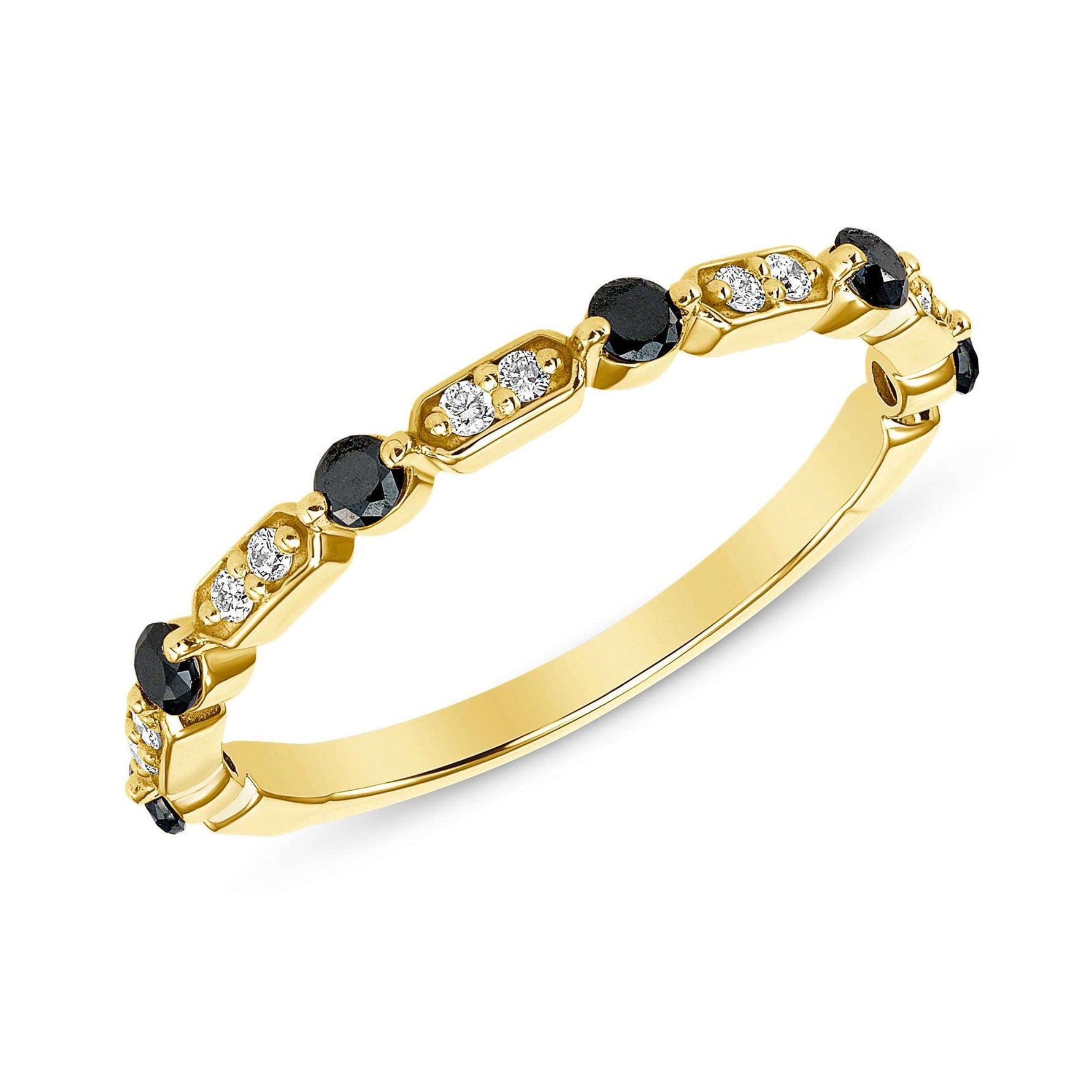 14K Gold Black Diamond & Diamond Art Deco Stacking Ring Ring ABB-137-BDD  - Abtin & Co.