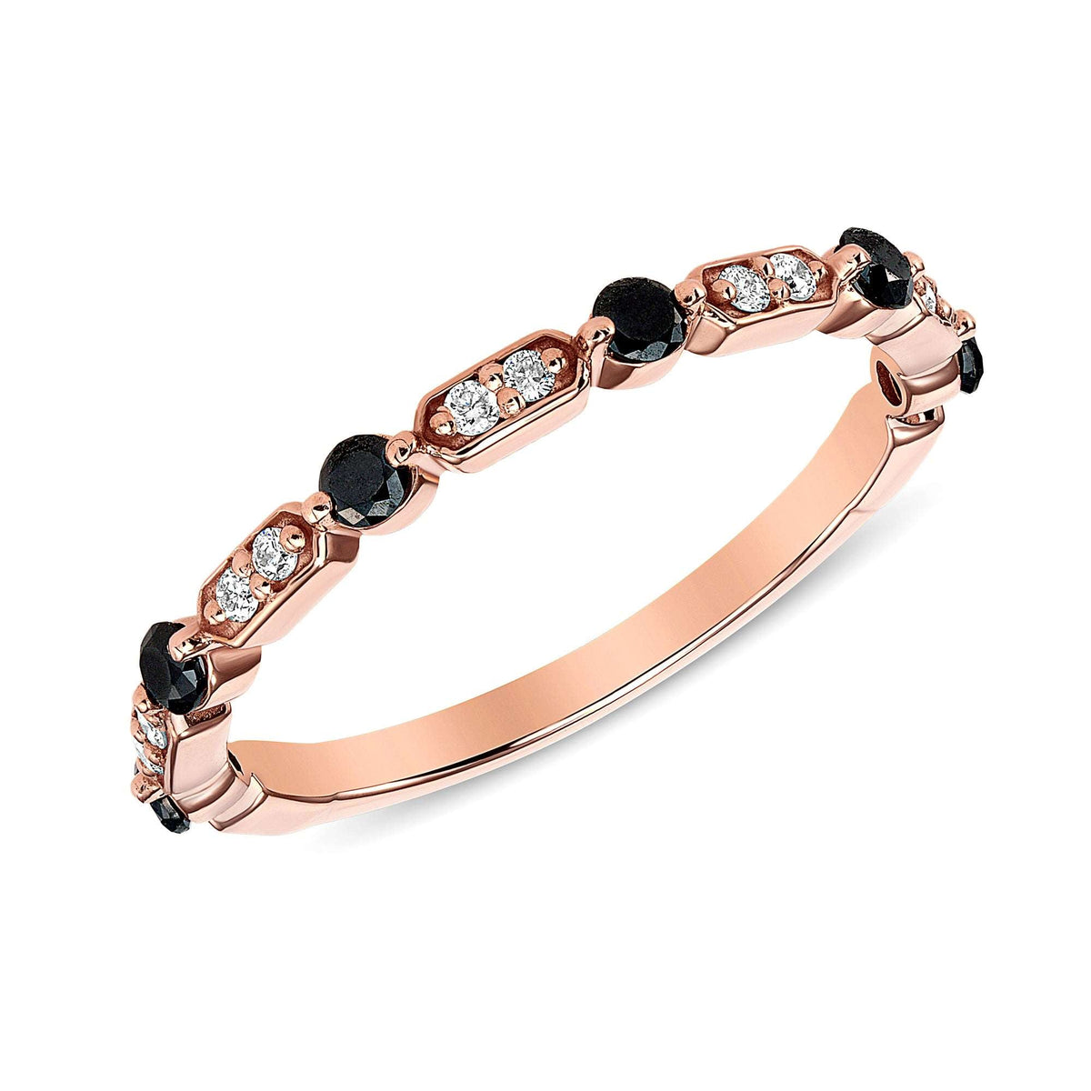 14K Gold Black Diamond & Diamond Art Deco Stacking Ring Ring ABB-137-BDD  - Abtin & Co.