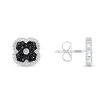 14K Gold Black Diamond & Diamond Floral Studs Earrings Earring ABE-120.B-BDD-1  - Abtin & Co.