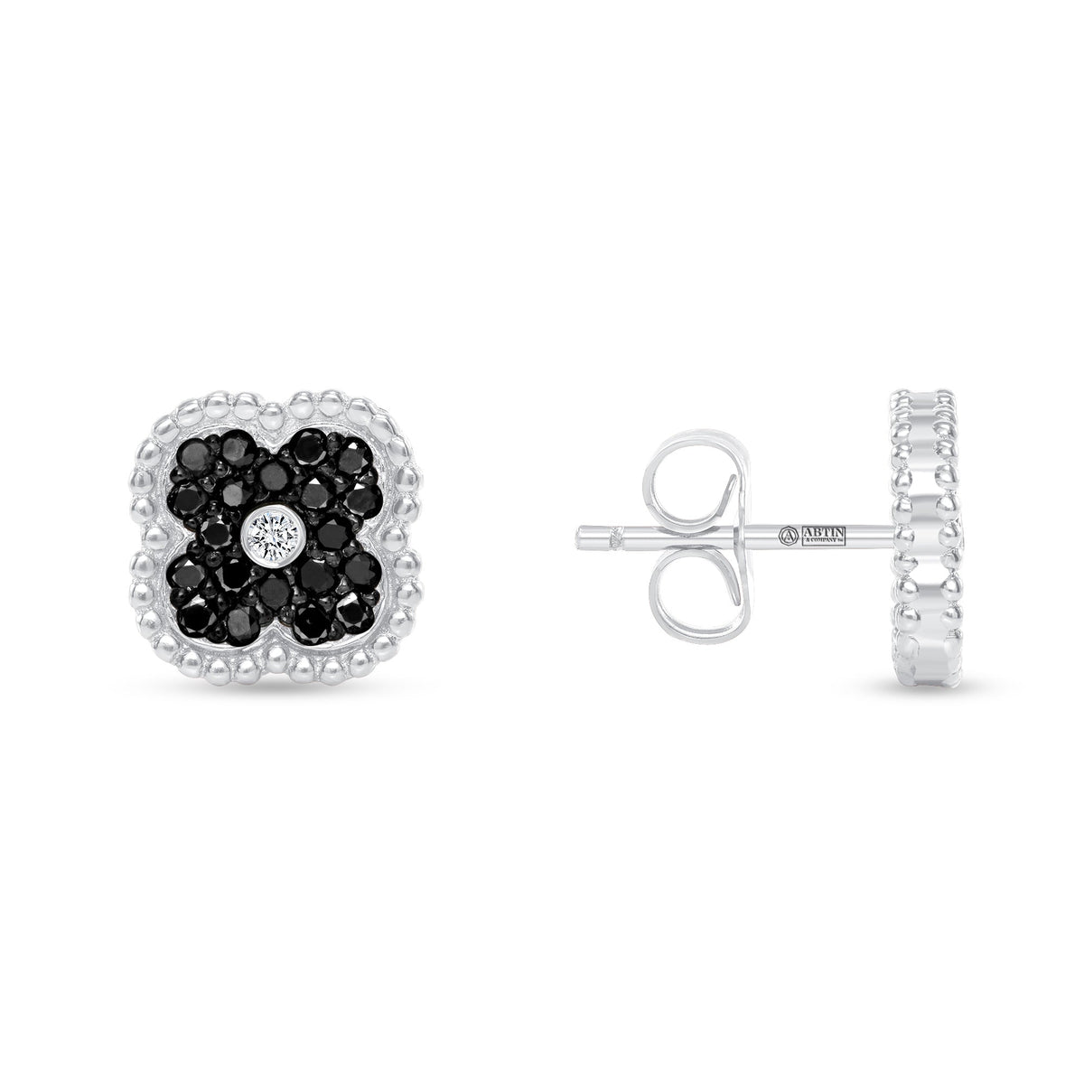 14K Gold Black Diamond & Diamond Floral Studs Earrings Earring ABE-120.B-BDD-1  - Abtin & Co.
