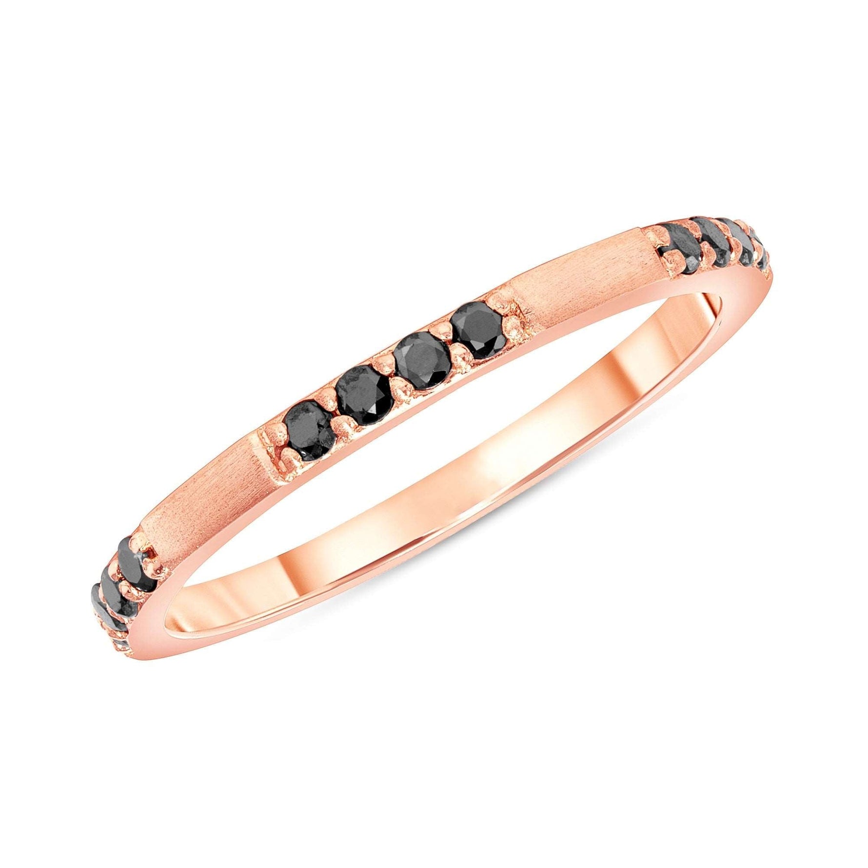14K Gold Black Diamond Wedding Band/Stacking Ring Ring ABB-129-BDF  - Abtin & Co.
