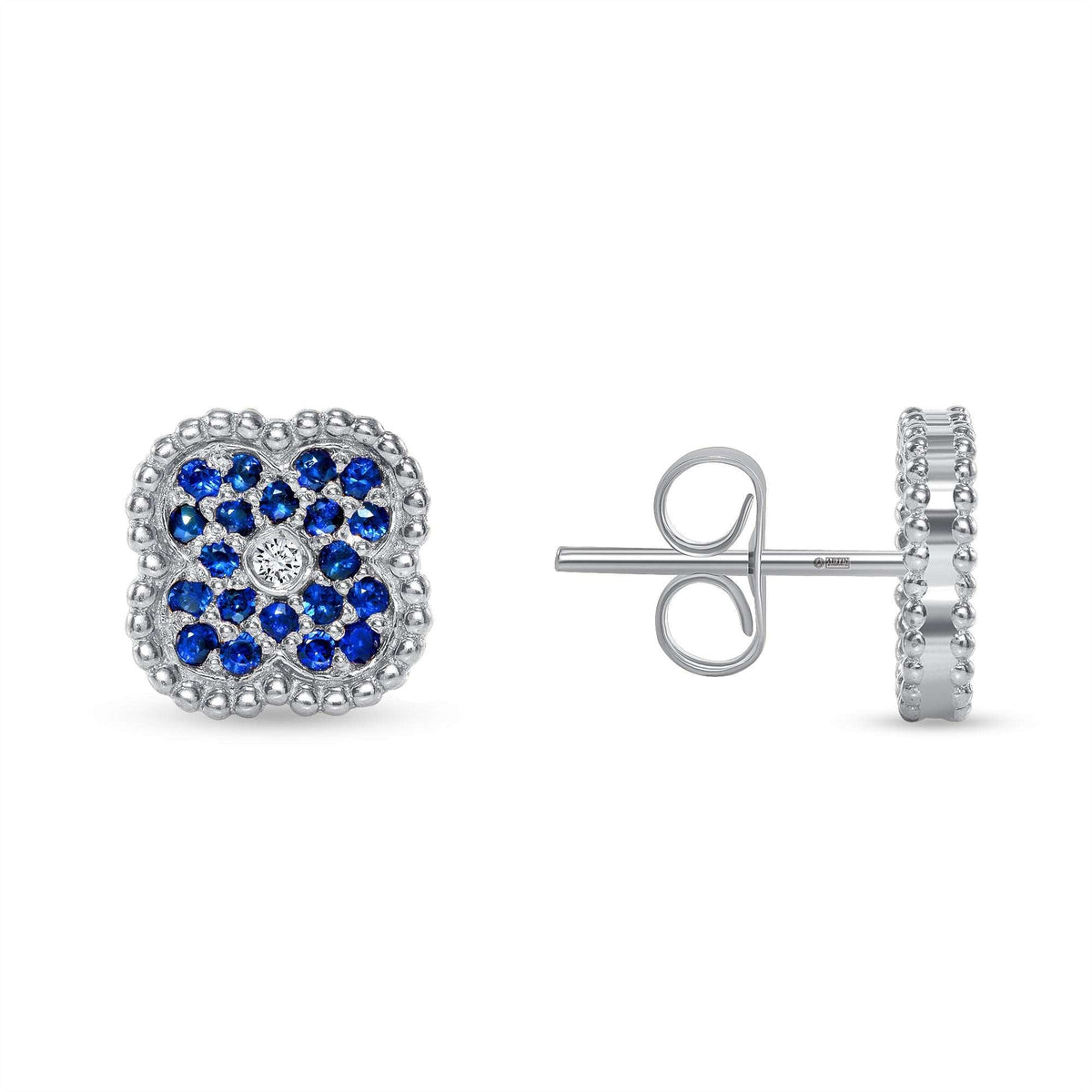 14K Gold Blue Sapphire & Diamond Floral Studs Earrings Earring ABE-120.B-BSF-1  - Abtin & Co.