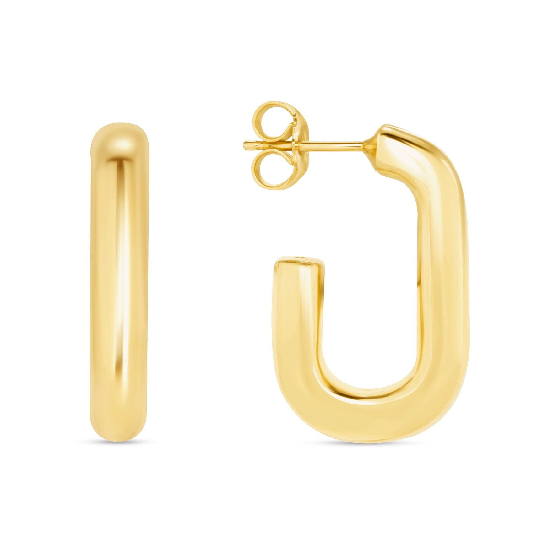 14K Gold Chunky Oblong Hoops Earring ABGE-124-G  - Abtin & Co.