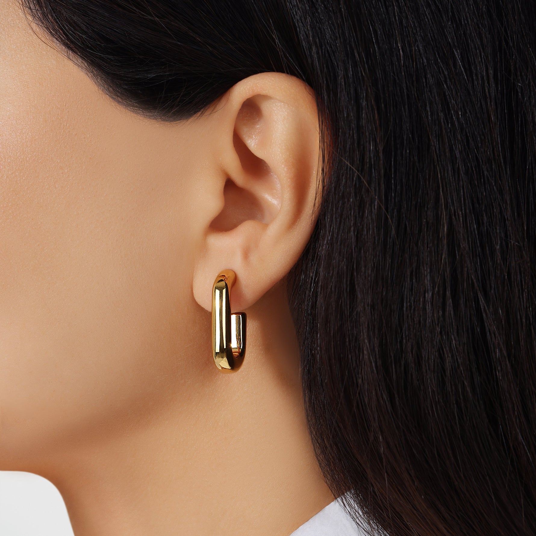 14K Gold Chunky Oblong Hoops Earring ABGE-124-G  - Abtin & Co.