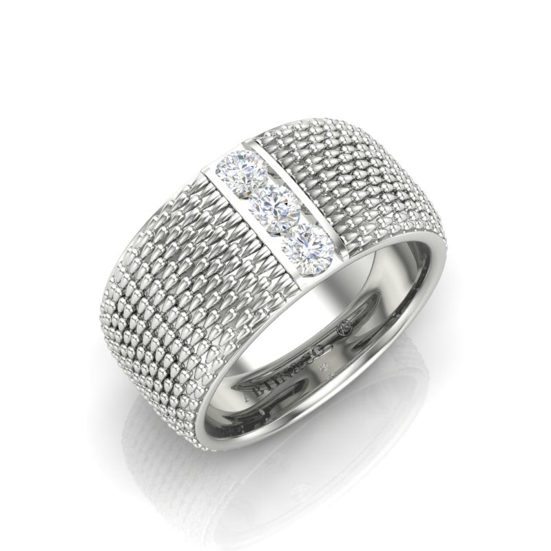 14K Gold Classic Patterned Diamond Cigar Band Ring ABB-622.3-D  - Abtin & Co.