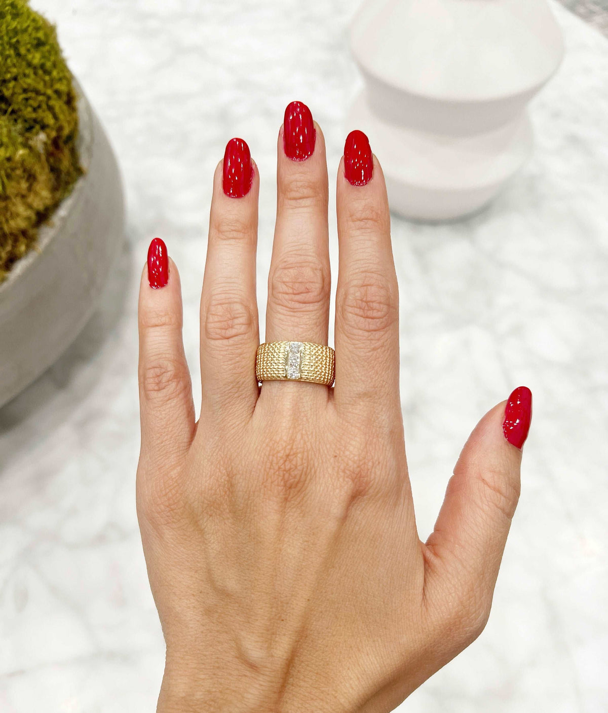 14K Gold Classic Patterned Diamond Cigar Band Ring ABB-622.3-D  - Abtin & Co.