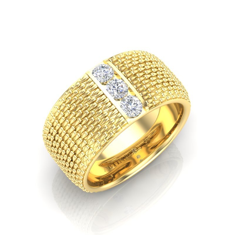 14K Gold Classic Patterned Diamond Cigar Band Ring ABB-622.3-D  - Abtin & Co.