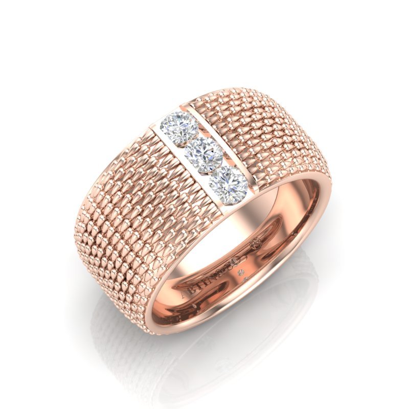 14K Gold Classic Patterned Diamond Cigar Band Ring ABB-622.3-D  - Abtin & Co.