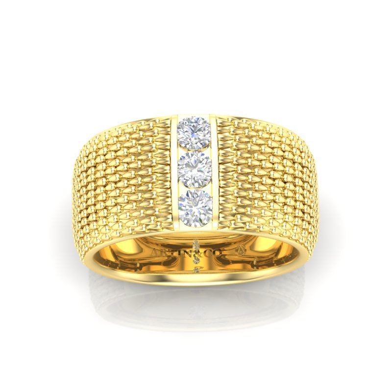14K Gold Classic Patterned Diamond Cigar Band Ring ABB-622.3-D  - Abtin & Co.