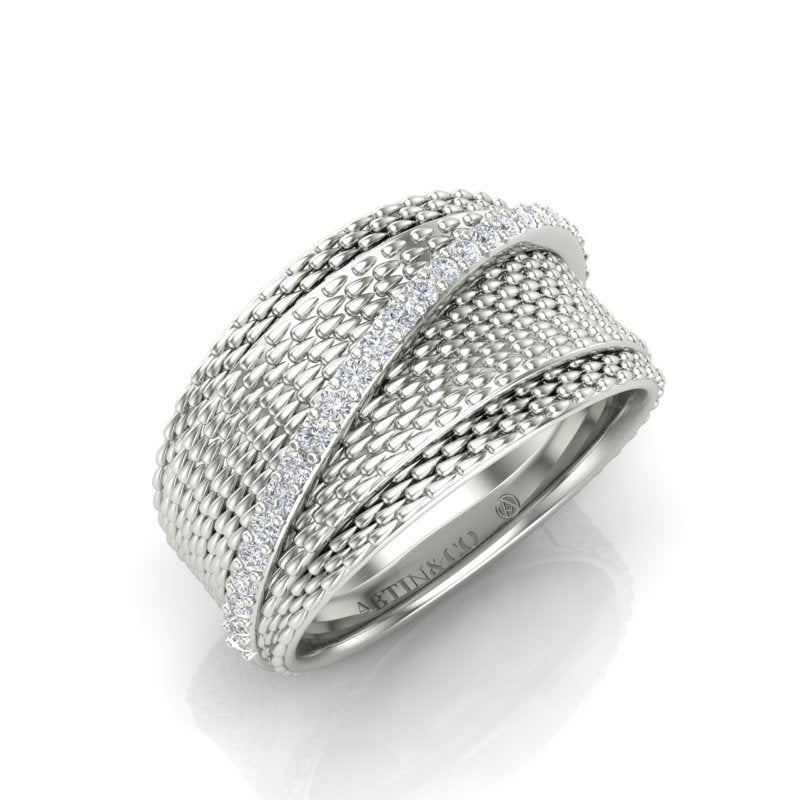 14K Gold Classic Wide Overlap Diamond Ring Ring ABB-595-D  - Abtin & Co.