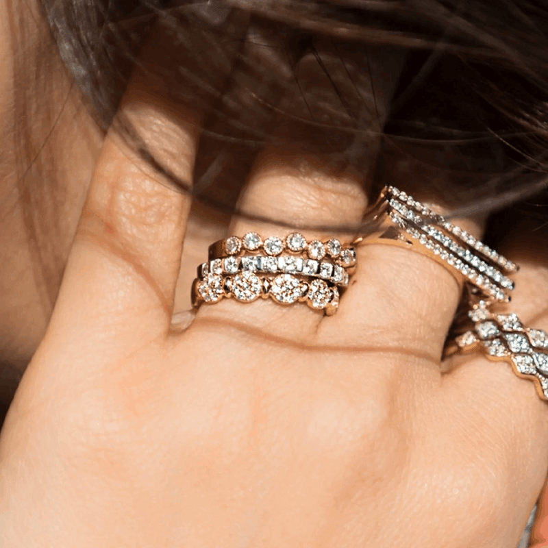 14k Gold Cluster Circular Mount Diamond Stackable Ring Wedding Band Ring ABB-191-D  - Abtin & Co.
