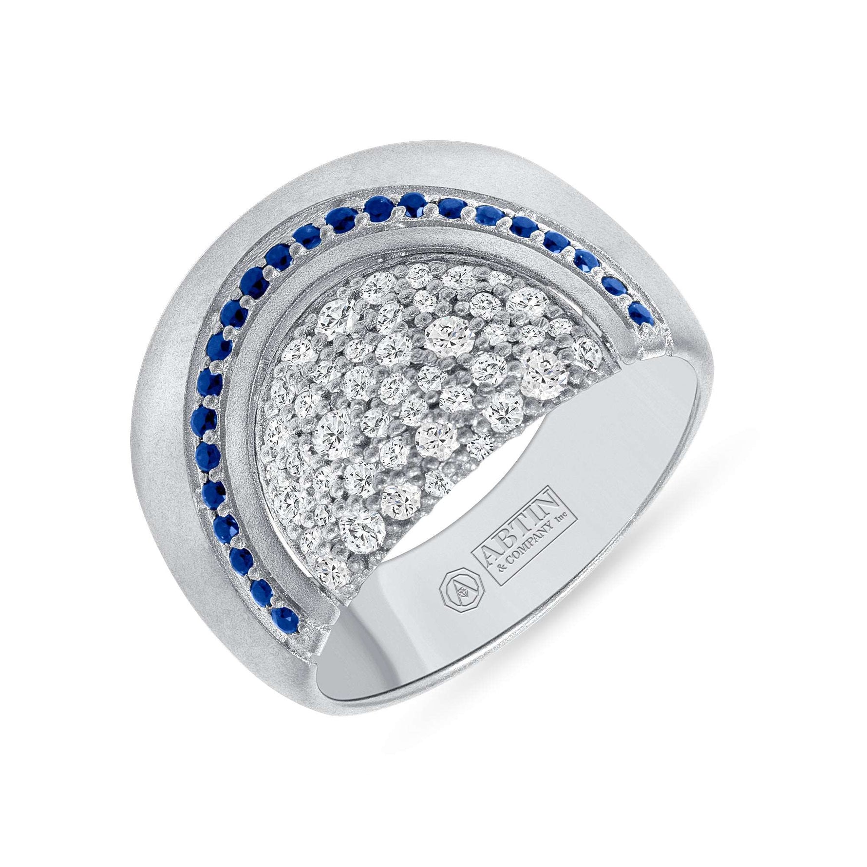 14K Gold Diamond and Blue Sapphire Vintage Look Wide Ring Ring ABB-580Y-BSD-12  - Abtin & Co.