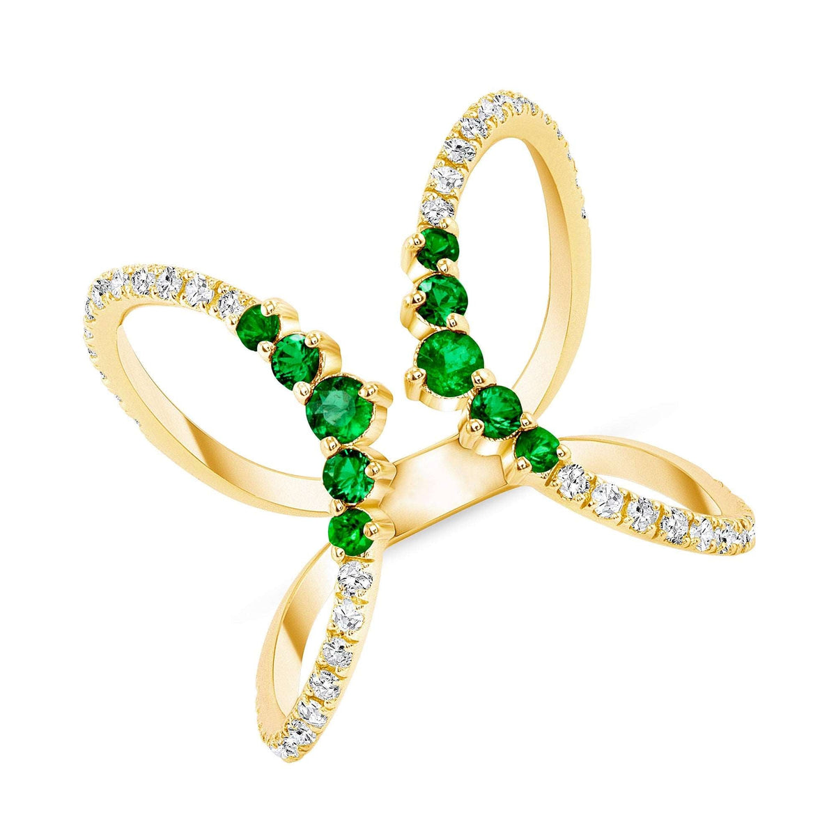 14K Gold Diamond and Emerald Double Open Circle Ring Ring ABB-343Y-EMD  - Abtin & Co.