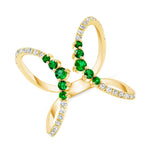 14K Gold Diamond and Emerald Double Open Circle Ring Ring ABB-343Y-EMD  - Abtin & Co.
