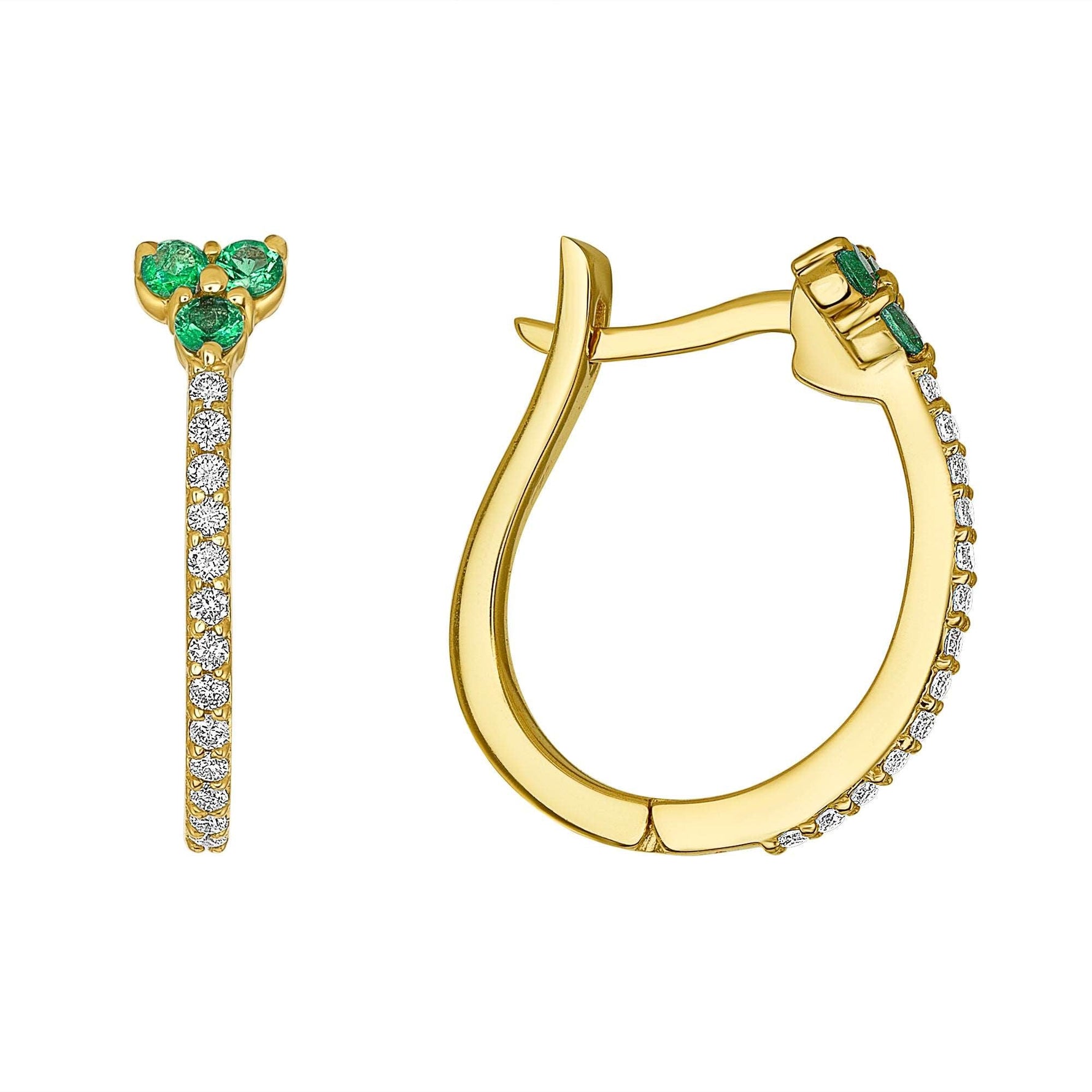 14k Gold Diamond and Emerald Flower Huggies Earring ABH-101.1Y-EMD  - Abtin & Co.