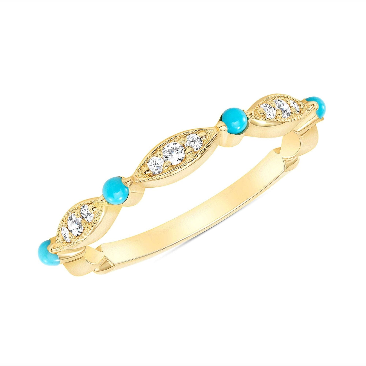 14K Gold Diamond and Turquoise Bead & Eye Ring Ring ABB-187-TQD  - Abtin & Co.