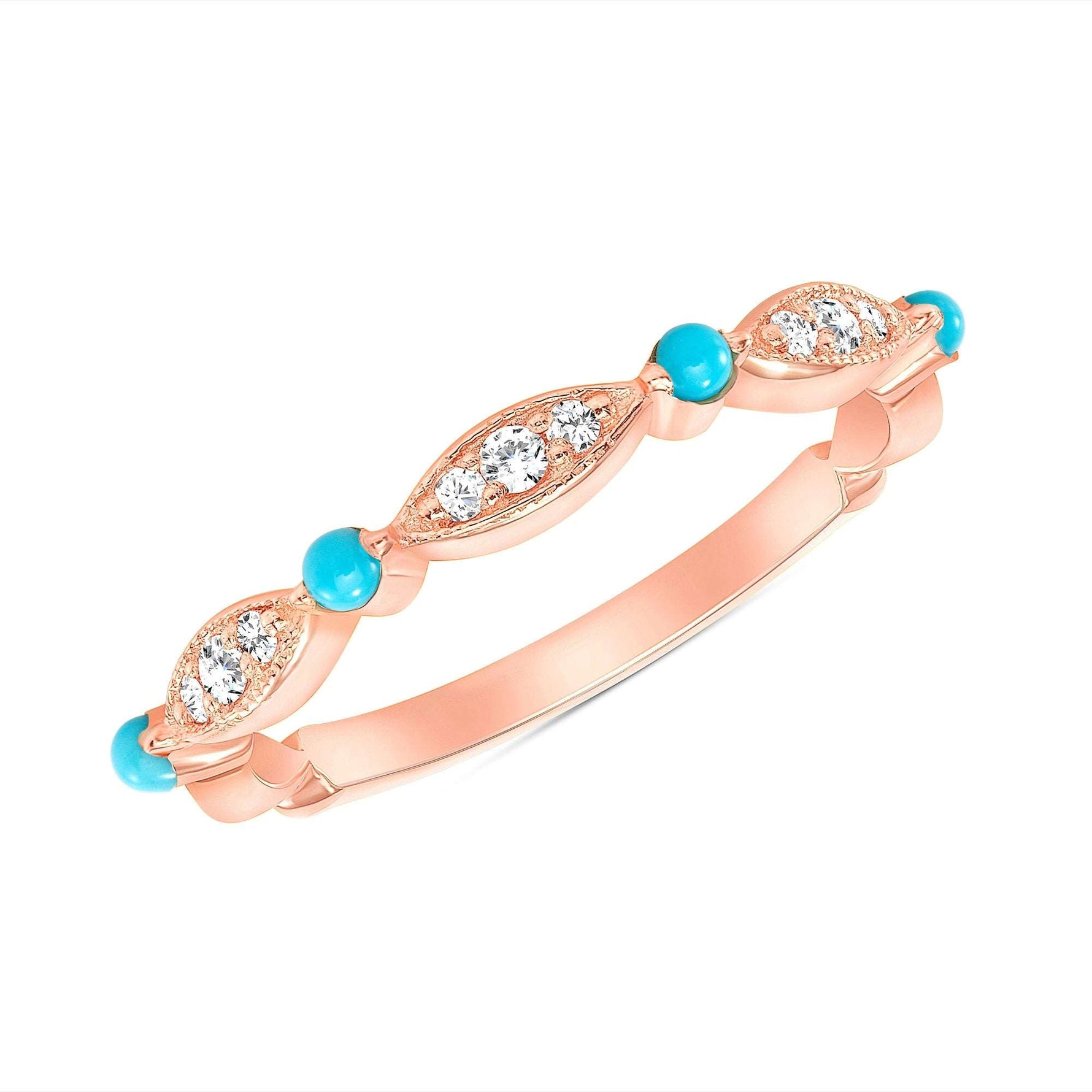 14K Gold Diamond and Turquoise Bead & Eye Ring Ring ABB-187-TQD  - Abtin & Co.