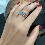 14K Gold Diamond and Turquoise Bead & Eye Stackable Band Ring ABB-161-TQD  - Abtin & Co.