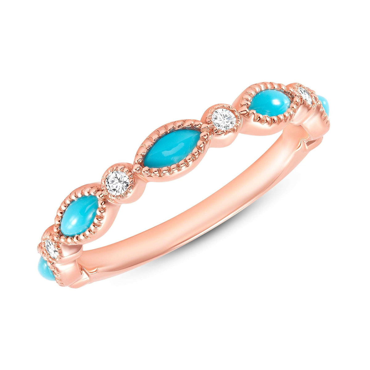 14K Gold Diamond and Turquoise Bead & Eye Stackable Band Ring ABB-161-TQD  - Abtin & Co.