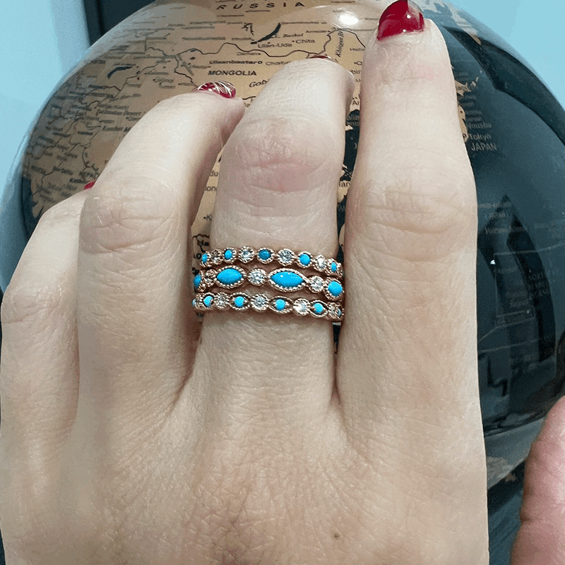 14K Gold Diamond and Turquoise Bead & Eye Stackable Band Ring ABB-161-TQD  - Abtin & Co.
