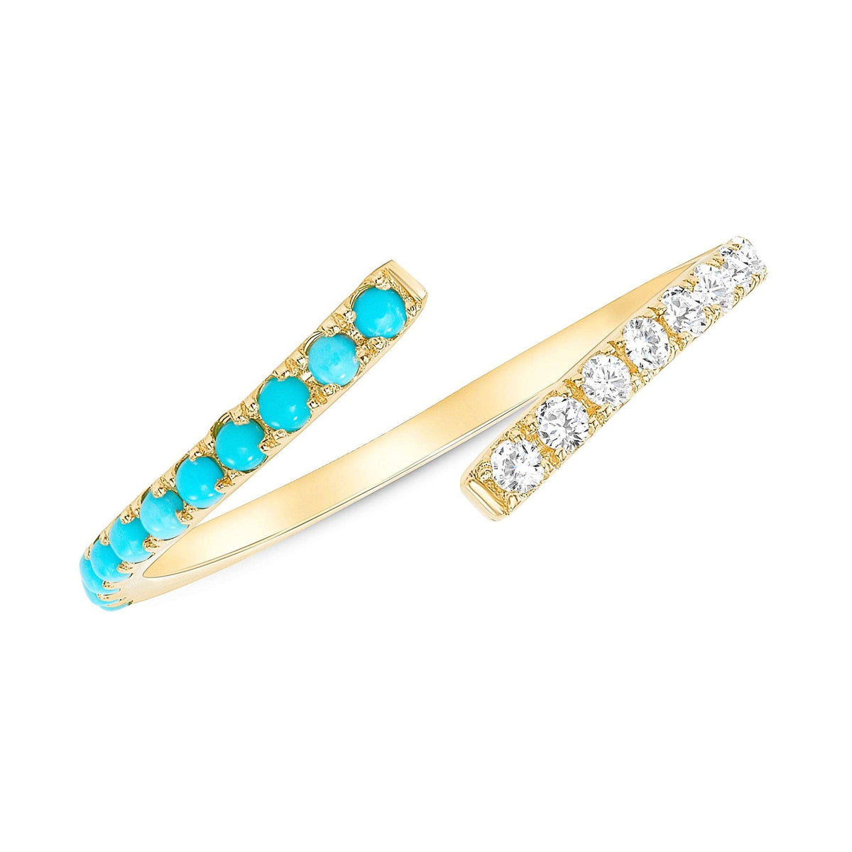 14K Gold Diamond and Turquoise Bypass Band Ring ABB-272Y-TQDD  - Abtin & Co.