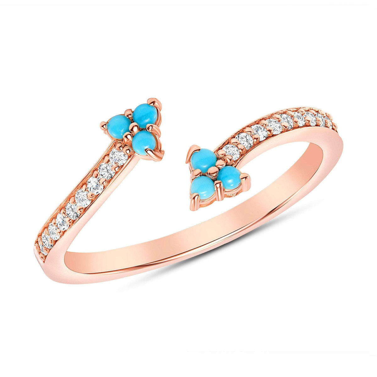 14K Gold Diamond and Turquoise Clover Bypass Ring Ring ABB-162V1-TQD  - Abtin & Co.