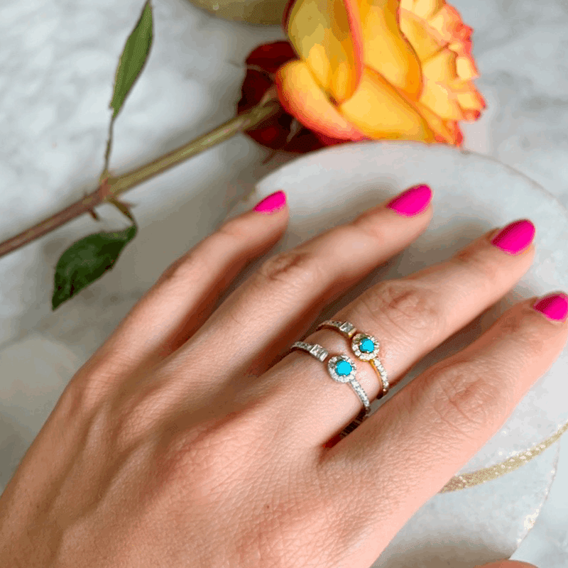 14K Gold Diamond and Turquoise Open Ring Ring ABB-235-TQD  - Abtin & Co.