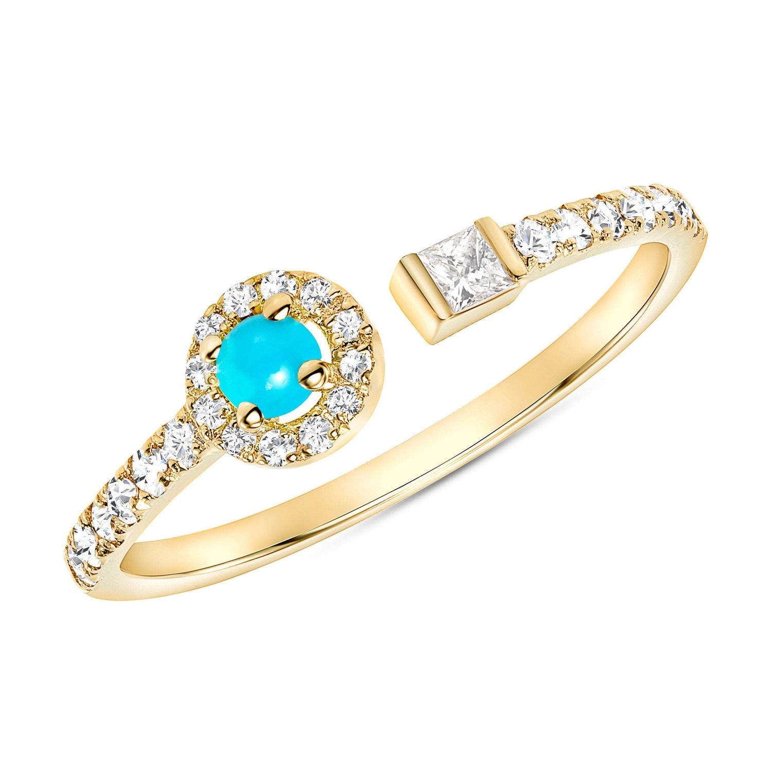 14K Gold Diamond and Turquoise Open Ring Ring ABB-235-TQD  - Abtin & Co.