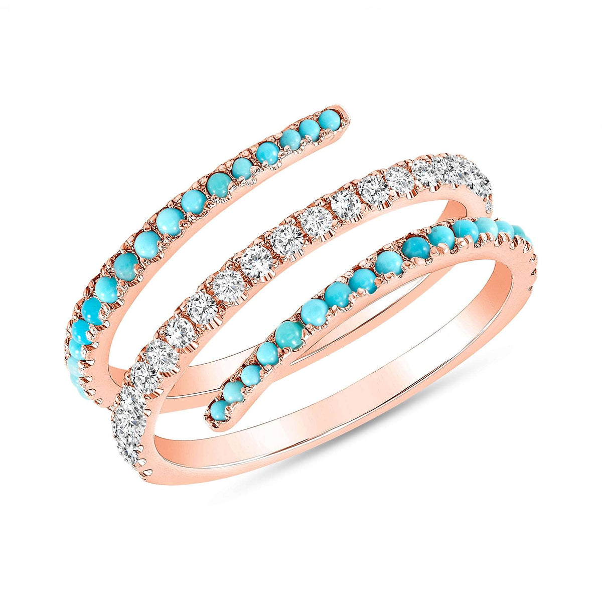 14K Gold Diamond and Turquoise Spiral Ring Ring ABB-241V2-TQD  - Abtin & Co.