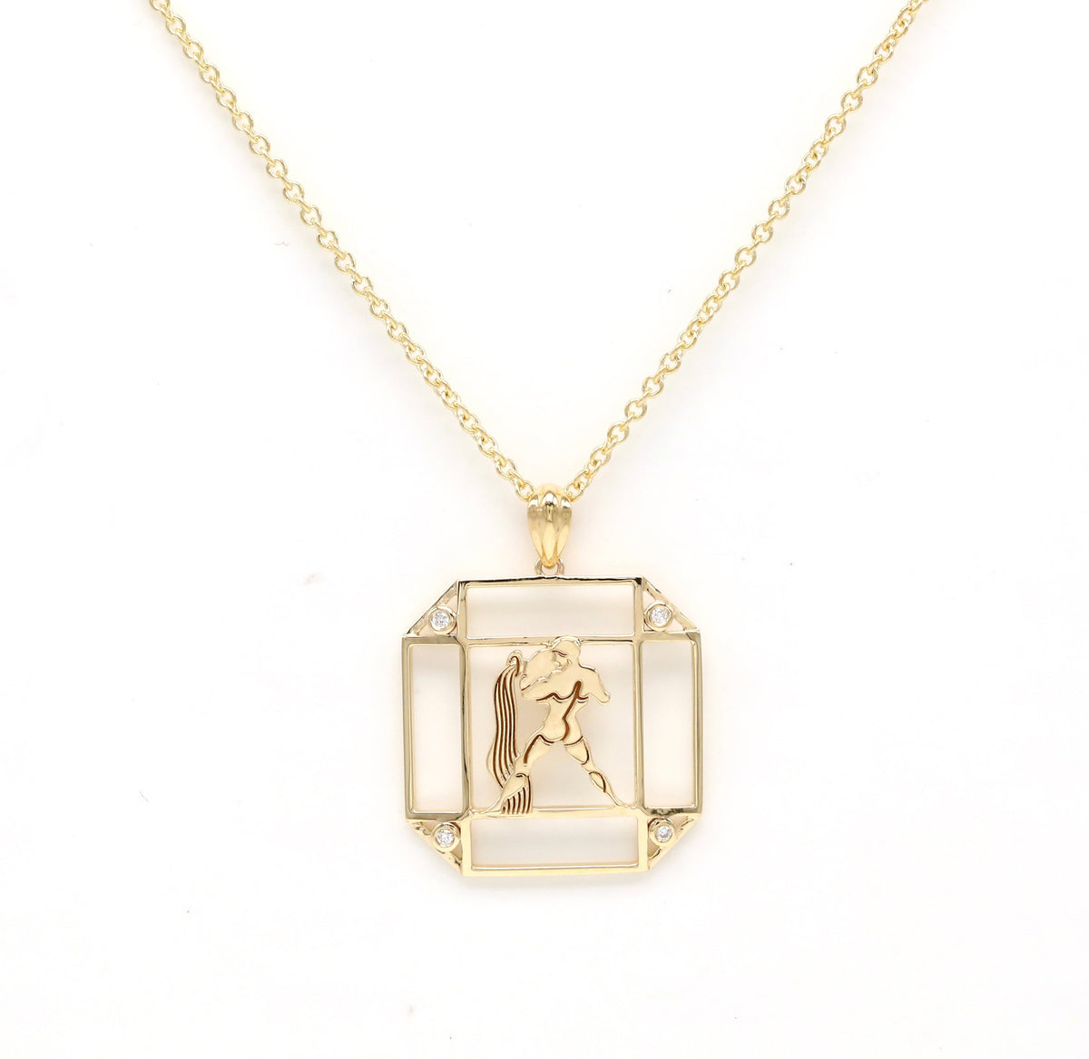 14K Gold & Diamond Aquarius Horoscope Square Pendant Necklace Pendant ALP-226Y-AQU.GD  - Abtin & Co.