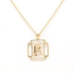 14K Gold & Diamond Aquarius Horoscope Square Pendant Necklace Pendant ALP-226Y-AQU.GD  - Abtin & Co.